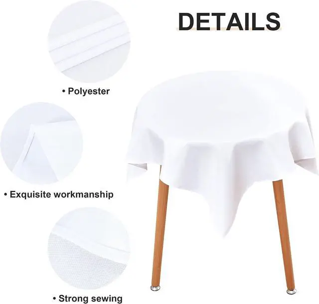 Alt view image 4 of 7 - Wolkemer Small Square Tablecloth 36 x 36 Inch Washable Fabric Table Cloth Solid White Table Cover for Nightstand End Bedside Tables Tabletop Decoration
