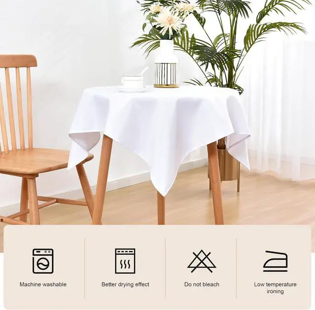 Alt view image 5 of 7 - Wolkemer Small Square Tablecloth 36 x 36 Inch Washable Fabric Table Cloth Solid White Table Cover for Nightstand End Bedside Tables Tabletop Decoration
