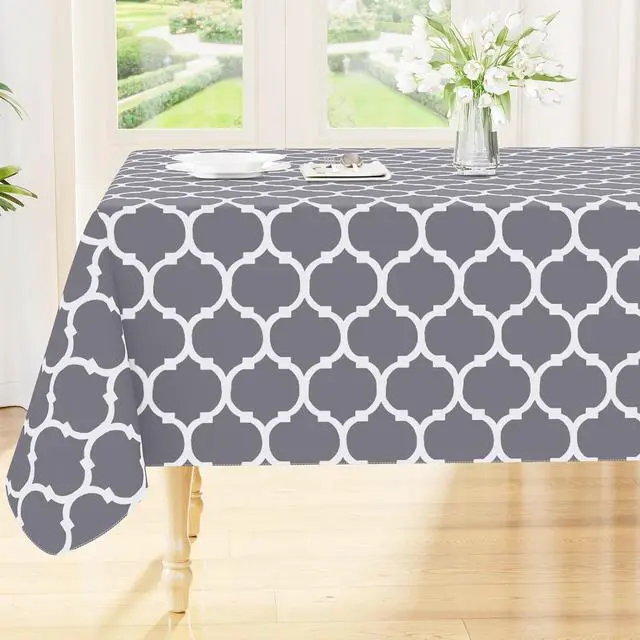 Main image of Smiry Rectangle Table Cloth, Flannel Backed Vinyl Tablecloth, 60"x84" | Waterproof Plastic Tablecloths, Wipeable Table Cover for Dining, Indoor and Outdoor (Grey)