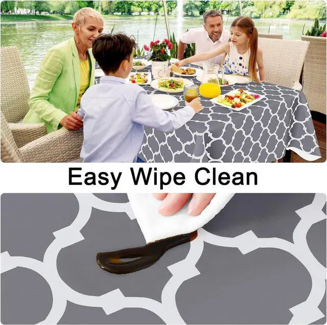 Alt view image 3 of 7 - Smiry Rectangle Table Cloth, Flannel Backed Vinyl Tablecloth, 60"x84" | Waterproof Plastic Tablecloths, Wipeable Table Cover for Dining, Indoor and Outdoor (Grey)