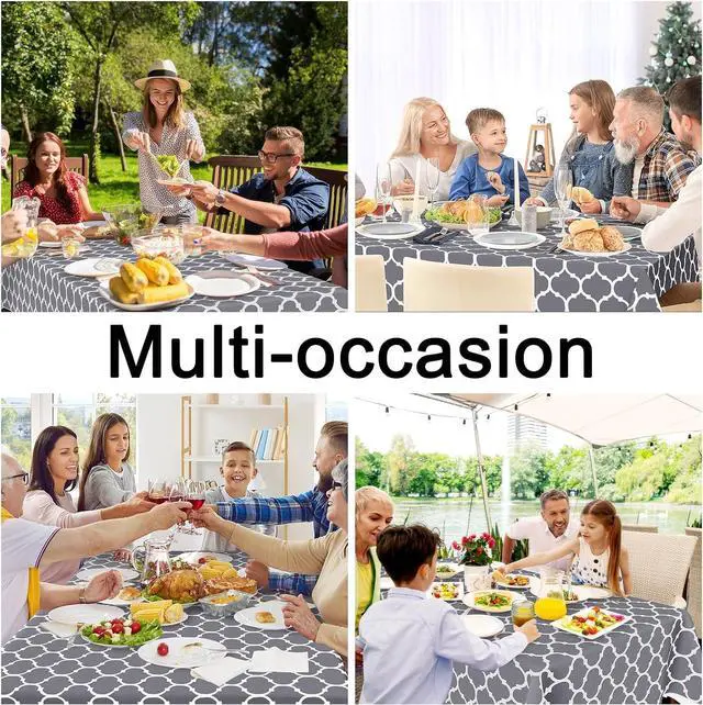 Alt view image 6 of 7 - Smiry Rectangle Table Cloth, Flannel Backed Vinyl Tablecloth, 60"x84" | Waterproof Plastic Tablecloths, Wipeable Table Cover for Dining, Indoor and Outdoor (Grey)