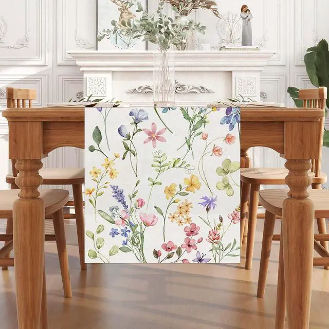 Alt view image 2 of 6 - Watercolor Flowers Spring Table Runner Spring Summer Easter Flower Floral Home Kitchen Dining Room Table Decorations 13x72 Inch