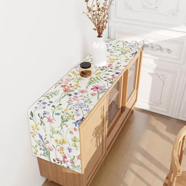Alt view image 5 of 6 - Watercolor Flowers Spring Table Runner Spring Summer Easter Flower Floral Home Kitchen Dining Room Table Decorations 13x72 Inch