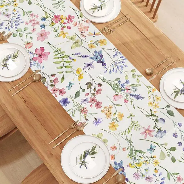 Alt view image 4 of 6 - Watercolor Flowers Spring Table Runner Spring Summer Easter Flower Floral Home Kitchen Dining Room Table Decorations 13x72 Inch