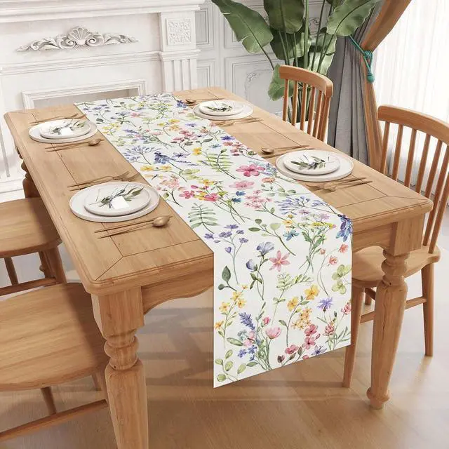 Alt view image 3 of 6 - Watercolor Flowers Spring Table Runner Spring Summer Easter Flower Floral Home Kitchen Dining Room Table Decorations 13x72 Inch
