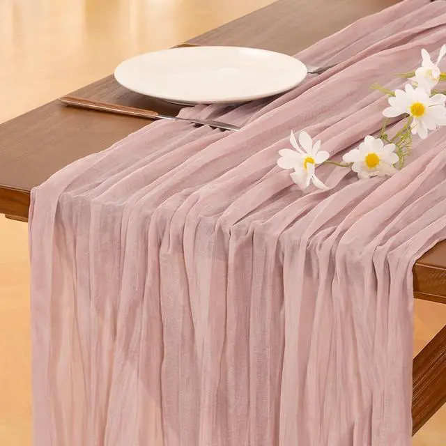 Alt view image 3 of 6 - Socomi Cheesecloth Table Runner Fall Boho Wedding Shower Party Home Decor | Dusty Pink Rustic Gauze 14FT Cheese Cloth Sheer Farmhouse Centerpiece Runner for Baby Shower Birthday Holiday Decorations