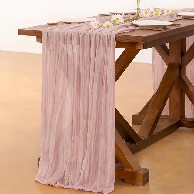 Alt view image 5 of 6 - Socomi Cheesecloth Table Runner Fall Boho Wedding Shower Party Home Decor | Dusty Pink Rustic Gauze 14FT Cheese Cloth Sheer Farmhouse Centerpiece Runner for Baby Shower Birthday Holiday Decorations