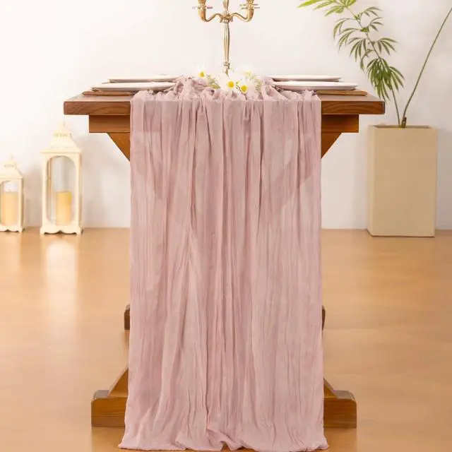Alt view image 4 of 6 - Socomi Cheesecloth Table Runner Fall Boho Wedding Shower Party Home Decor | Dusty Pink Rustic Gauze 14FT Cheese Cloth Sheer Farmhouse Centerpiece Runner for Baby Shower Birthday Holiday Decorations