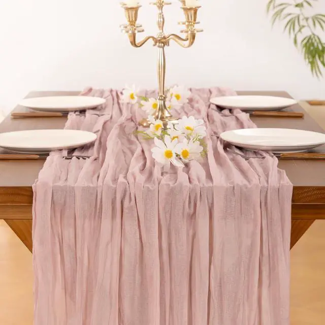 Alt view image 6 of 6 - Socomi Cheesecloth Table Runner Fall Boho Wedding Shower Party Home Decor | Dusty Pink Rustic Gauze 14FT Cheese Cloth Sheer Farmhouse Centerpiece Runner for Baby Shower Birthday Holiday Decorations