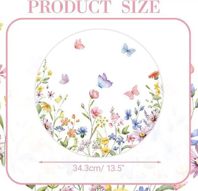 Alt view image 2 of 7 - 50PCS Spring Floral Placemats Disposable Wildflower Paper Placemats Summer Round Table Mats for Birthday Wedding Anniversary Bride Party Supplies