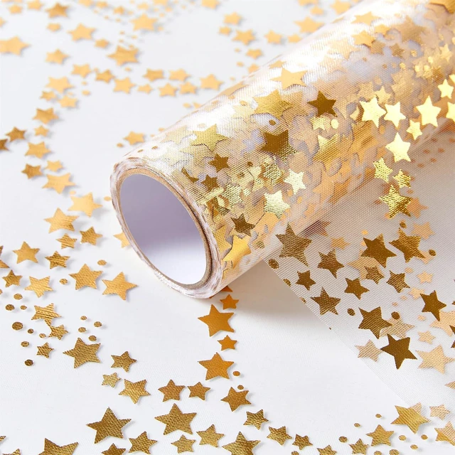 Main image of YATOJUZI 16 Ft Gold Table Runner Birthday Party Table Decorations | Golden Star Sheer Chiffon Tulle Table Runners, Glitter Metallic Gold Foil Centerpiece for Welcome Home Party Decor