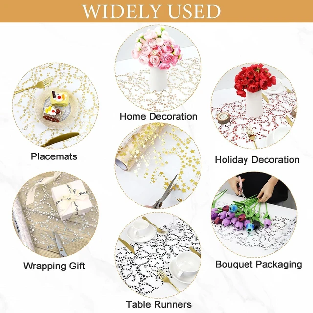 Alt view image 6 of 7 - YATOJUZI 16 Ft Gold Table Runner Birthday Party Table Decorations | Golden Star Sheer Chiffon Tulle Table Runners, Glitter Metallic Gold Foil Centerpiece for Welcome Home Party Decor