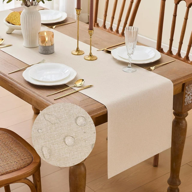 Main image of YATOJUZI Cream Table Runner Seasonal Kitchen Dining Coffee Table Decorations Beige Neutral Waterproof Farmhouse Table Runners Rustic Wedding Birthday Party Home Decor 16x71Inch