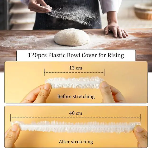 Alt view image 2 of 7 - 120PCS Reusable Bowl Covers for Bread Proofing, Elastic Plastic Covers for Sourdough Rising and Baking Supplies, Stretchable Wrap for Storage Containers