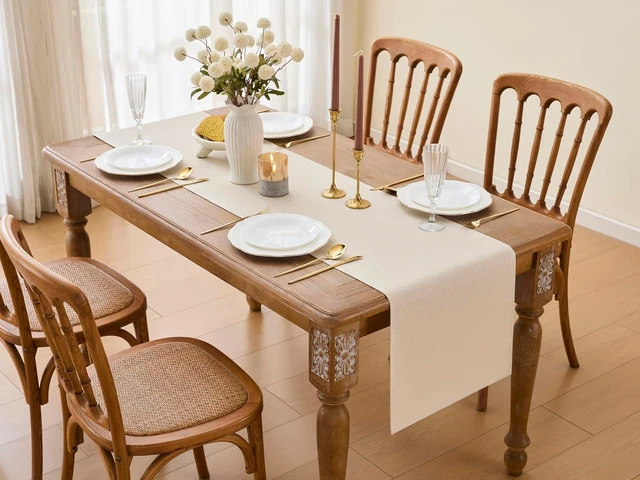 Alt view image 6 of 7 - YATOJUZI Cream Table Runner Seasonal Kitchen Dining Coffee Table Decorations Beige Neutral Waterproof Farmhouse Table Runners Rustic Wedding Birthday Party Home Decor 16x71Inch
