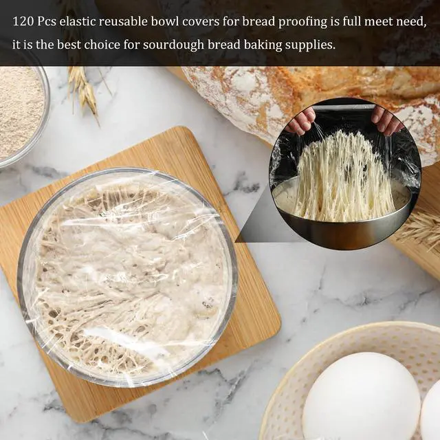 Alt view image 4 of 7 - 120PCS Reusable Bowl Covers for Bread Proofing, Elastic Plastic Covers for Sourdough Rising and Baking Supplies, Stretchable Wrap for Storage Containers
