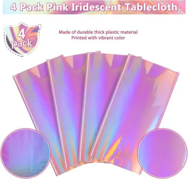 Alt view image 4 of 7 - 4 Pack Iridescent Pink Plastic Tablecloths, FunnyPars Shiny Disposable Laser Rectangle Table Covers, Holographic Foil Tablecloth Iridescent Party Decorations for Kpop Birthday Wedding Xmas, 54x108Inch