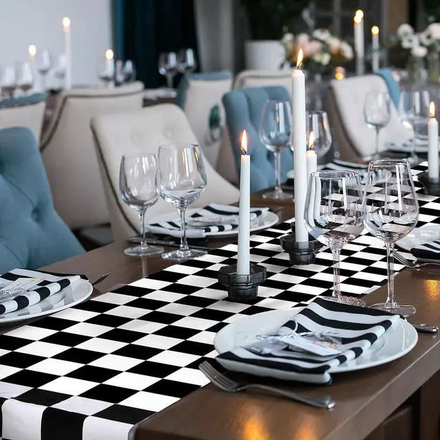 Alt view image 7 of 7 - Preboun 6 Pcs Black White Checkered Plastic Table Runner 14 x 108 in | Checkered Table Runner, Racetrack Road Table Runner, Fit Two Fast Car Theme Birthday, Racing Party Decor, Events Supplies