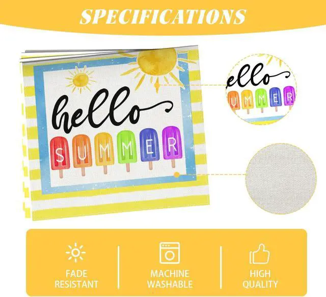 Alt view image 5 of 6 - Yellow Ice Cream Hello Summer Table Runner Summer Hawaiian Hawaii Party Ice Cream Party Decorations and Supplies for Home 13x72 Inch
