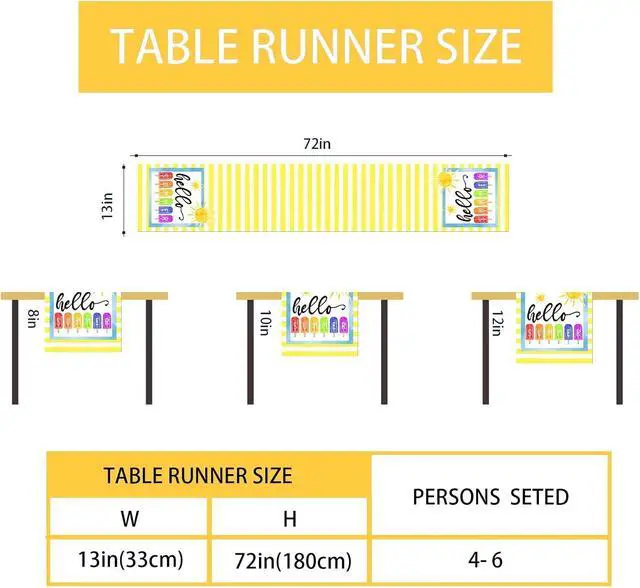 Alt view image 6 of 6 - Yellow Ice Cream Hello Summer Table Runner Summer Hawaiian Hawaii Party Ice Cream Party Decorations and Supplies for Home 13x72 Inch