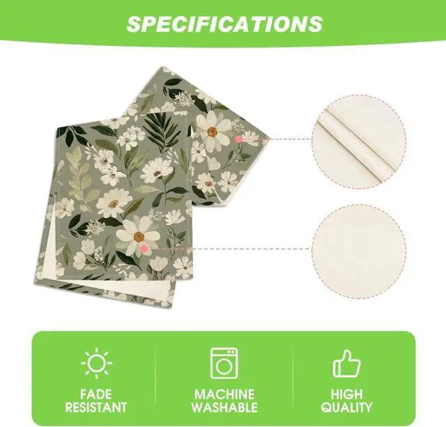 Alt view image 5 of 7 - Artoid Mode Olive Green Daisy Flowers 210 GSM Spring Table Runner, Seasonal Summer Kitchen Dining Table Decoration for Home Party Decor 13x72 Inch