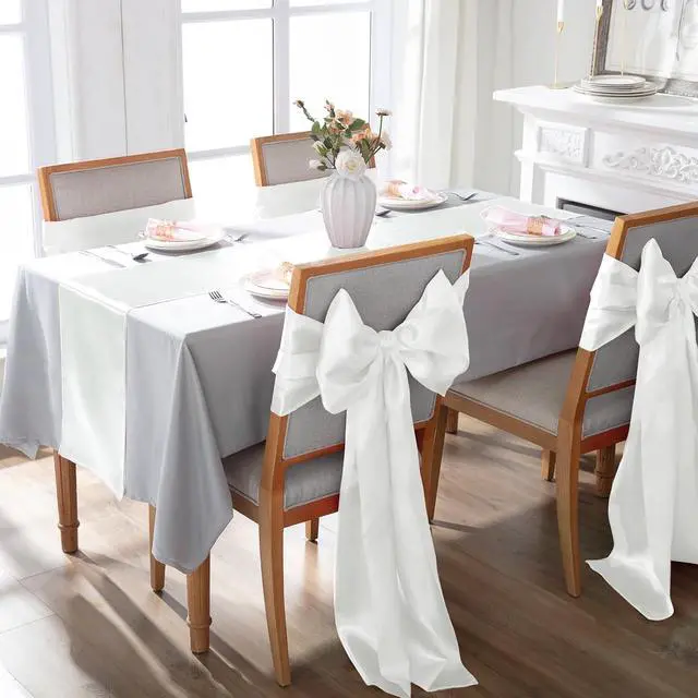 Alt view image 3 of 6 - KKJIAF 2 Pack White Silky Satin Table Runner 12" x 108" | Rectangular Smooth Satin Silk Table Runner for Wedding, Banquet, Birthday Party Decoration, Tight Sewn Edges
