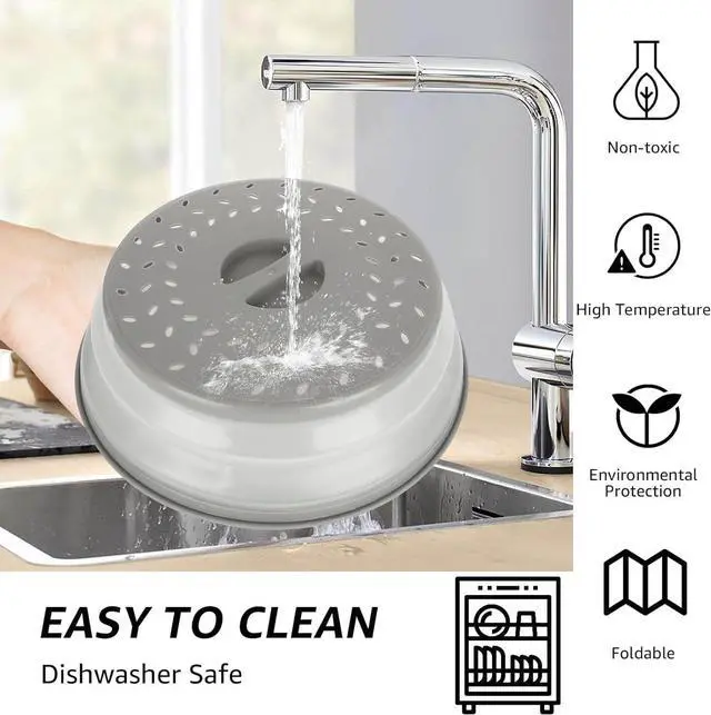 Alt view image 3 of 7 - Collapsible Microwave Splatter Cover Microwave Cover for Food with Steam Vent Dishwasher-safe BPA-Free (Grey)