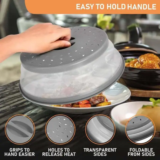 Alt view image 4 of 7 - Collapsible Microwave Splatter Cover Microwave Cover for Food with Steam Vent Dishwasher-safe BPA-Free (Grey)