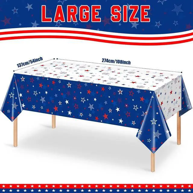 Alt view image 2 of 7 - 3 Pack Patriotic Tablecloth Decorations for 4th of July Independence Day, Plastic Memorial Day Table Cover Printed with Stars and Fireworks for Patriotic Themed Party Supplies, 54 x 108 Inch