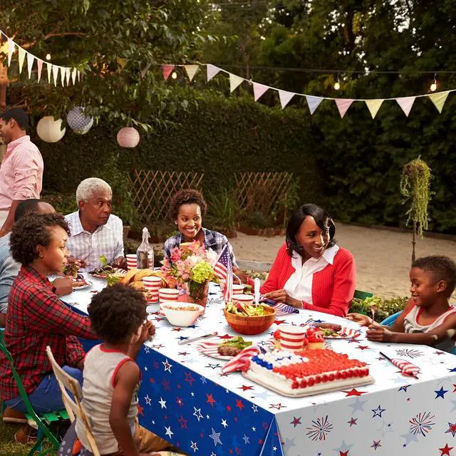 Alt view image 6 of 7 - 3 Pack Patriotic Tablecloth Decorations for 4th of July Independence Day, Plastic Memorial Day Table Cover Printed with Stars and Fireworks for Patriotic Themed Party Supplies, 54 x 108 Inch