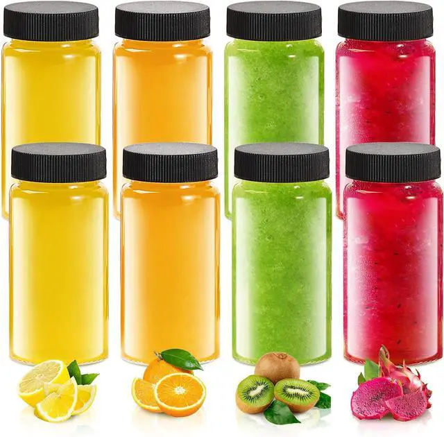 Main image of Jarsoph 8 Pack 2oz Glass Juice Shot Mini Bottles With Black Caps | Reusable Leakproof Small Clear Jar for Ginger, Wellness Shot, Juice, Sample, Home & Travel Essentials, Dishwasher Safe