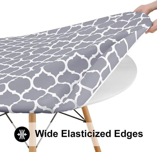Alt view image 3 of 7 - Smiry Round Picnic Tablecloth, Waterproof Elastic Fitted Table Covers for 45" - 56" Tables, Wipeable Flannel Backed Vinyl Tablecloths for Camping, Indoor, Outdoor, Grey & White