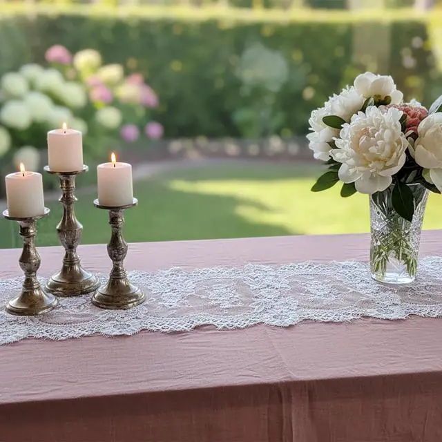 Alt view image 6 of 7 - Hibate 3 Pack White Thin Boho Lace Table Runner Embroidered Dresser Runners for Party Wedding Decor Bridal Shower Decorations (14" W x 120" L)