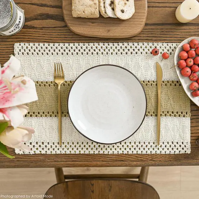 Alt view image 2 of 6 - Artoid Mode Burlap Brown Farmhouse Rustic Placemats Set of 4,12x18 Inch Seasonal Holiday Hollow Table Mats Party Kitchen Dining Decoration