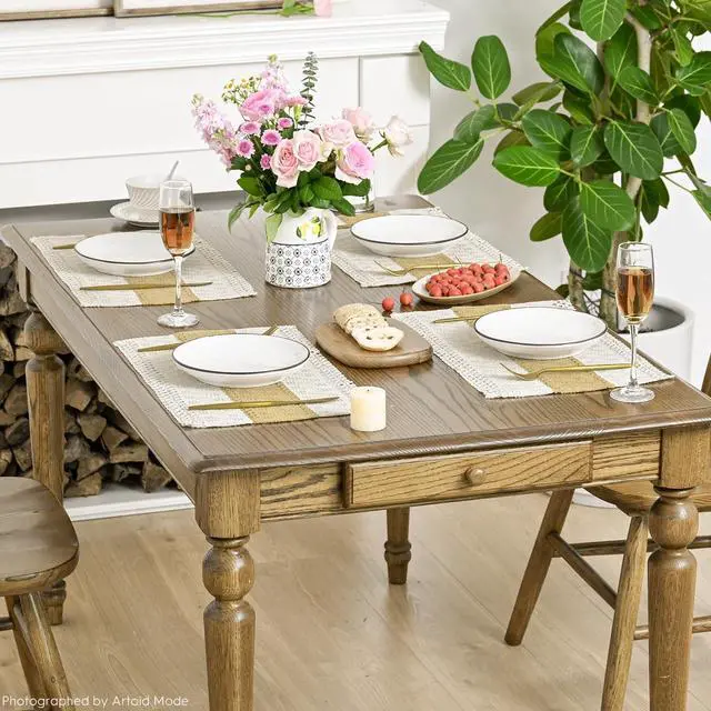Alt view image 5 of 6 - Artoid Mode Burlap Brown Farmhouse Rustic Placemats Set of 4,12x18 Inch Seasonal Holiday Hollow Table Mats Party Kitchen Dining Decoration