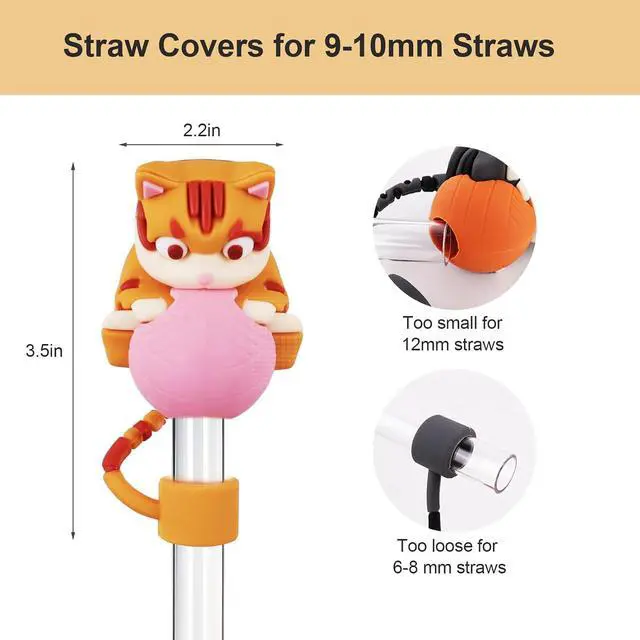 Alt view image 2 of 7 - 2 PC Cute Cat Straw Toppers, Straw Covers Cap For Stanley Cup 30 40 Oz, Funny Tumbler Stanley Cup Accessories Set