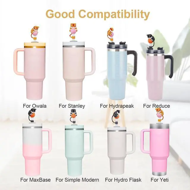 Alt view image 4 of 7 - 2 PC Cute Cat Straw Toppers, Straw Covers Cap For Stanley Cup 30 40 Oz, Funny Tumbler Stanley Cup Accessories Set