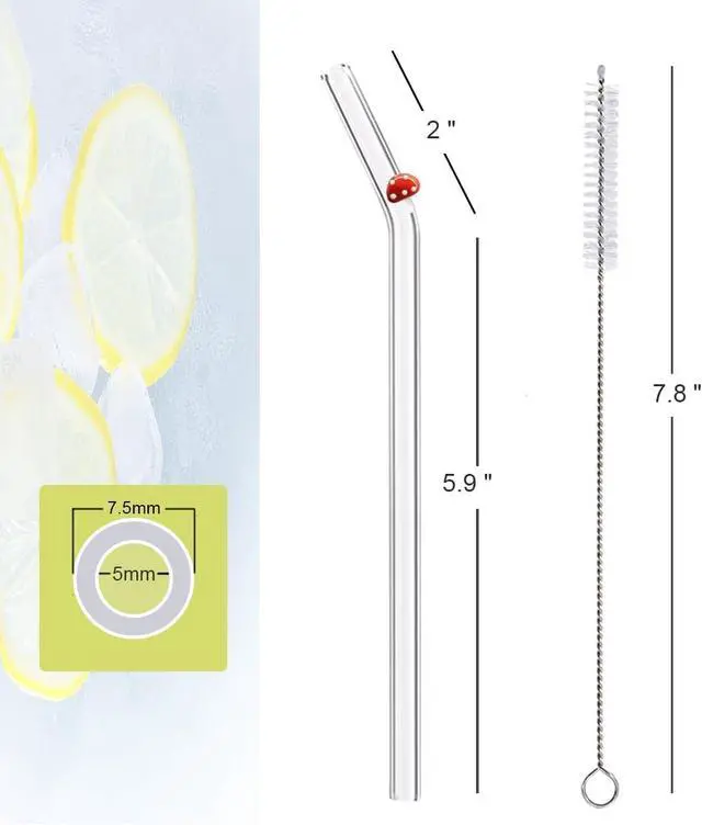Alt view image 4 of 7 - Reusable Glass Straws - 8" x 8 MM, Set of 6, Clear Glass Drinking Straws for Beverages (Red, Normal-6 PC Straws & 2PC Cleaning Brush)