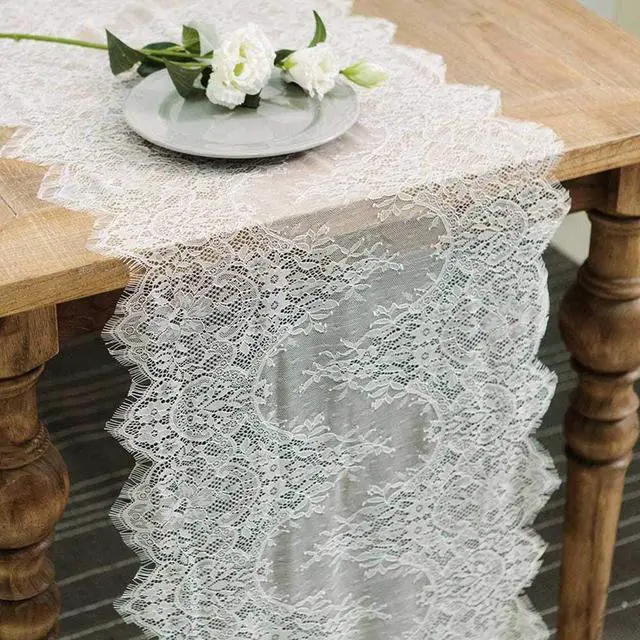 Main image of Hooqict 4 Pack White Lace Table Runner 14 x 120 Inch Ivory Embroidered Boho Table Runner for Rustic Wedding Reception Dinner Table Decorations Baby Shower Bridal Shower Vintage Table Runners