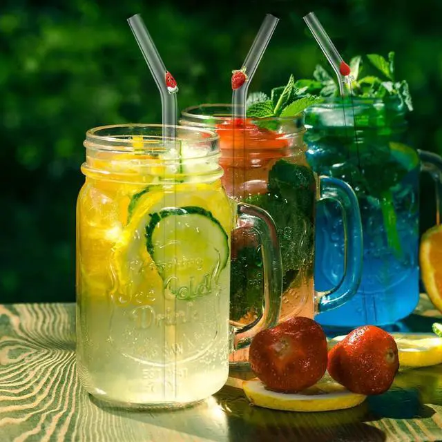 Alt view image 6 of 7 - Reusable Glass Straws - 8" x 8 MM, Set of 6, Clear Glass Drinking Straws for Beverages (Red, Normal-6 PC Straws & 2PC Cleaning Brush)