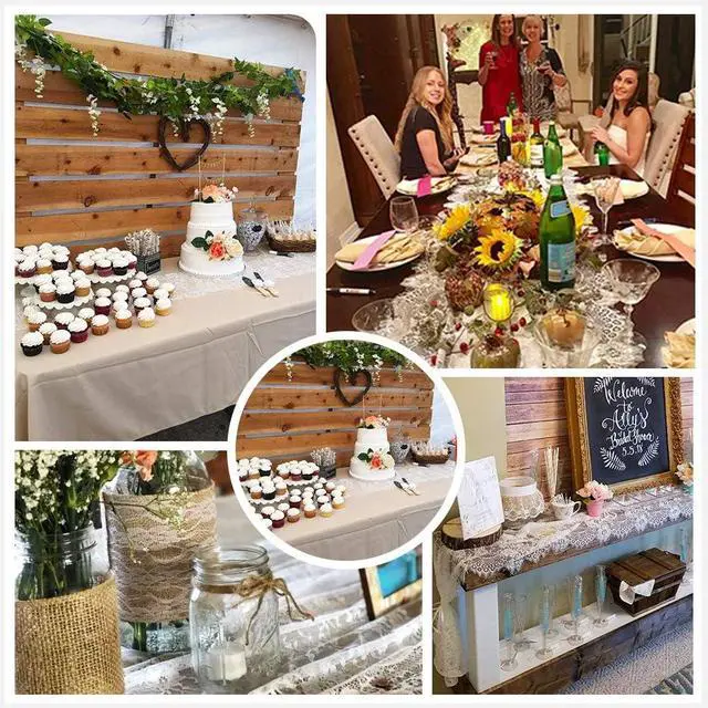 Alt view image 3 of 7 - Hooqict 4 Pack White Lace Table Runner 14 x 120 Inch Ivory Embroidered Boho Table Runner for Rustic Wedding Reception Dinner Table Decorations Baby Shower Bridal Shower Vintage Table Runners