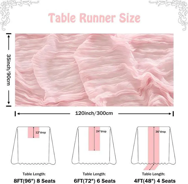 Alt view image 4 of 7 - Fanami 1 Pack Cheesecloth Table Runner -10FT Blush Pink Boho Gauze Cheese Cloth Table Runner 120 Inches Long Rustic Sheer Fabric Centerpieces for Wedding Birthday Party Bridal Baby Shower Decorations