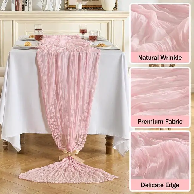 Alt view image 3 of 7 - Fanami 1 Pack Cheesecloth Table Runner -10FT Blush Pink Boho Gauze Cheese Cloth Table Runner 120 Inches Long Rustic Sheer Fabric Centerpieces for Wedding Birthday Party Bridal Baby Shower Decorations