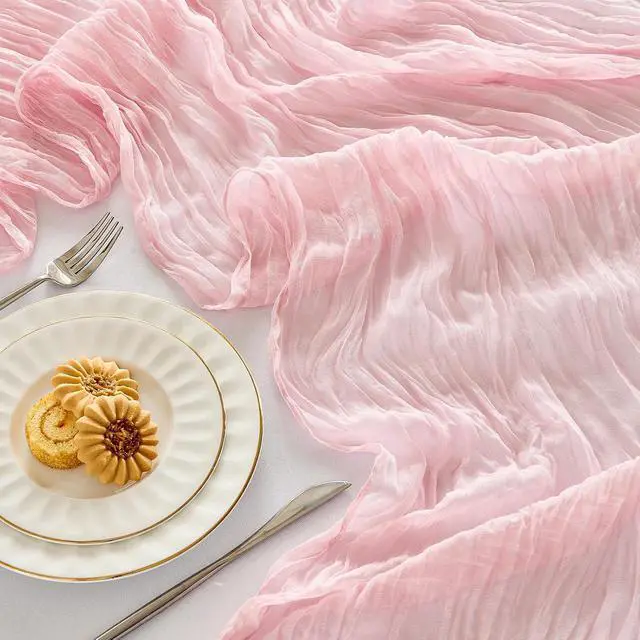 Alt view image 2 of 7 - Fanami 1 Pack Cheesecloth Table Runner -10FT Blush Pink Boho Gauze Cheese Cloth Table Runner 120 Inches Long Rustic Sheer Fabric Centerpieces for Wedding Birthday Party Bridal Baby Shower Decorations