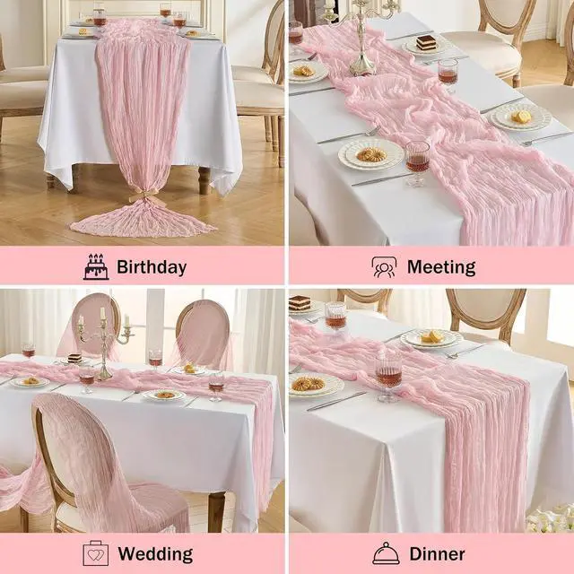 Alt view image 6 of 7 - Fanami 1 Pack Cheesecloth Table Runner -10FT Blush Pink Boho Gauze Cheese Cloth Table Runner 120 Inches Long Rustic Sheer Fabric Centerpieces for Wedding Birthday Party Bridal Baby Shower Decorations