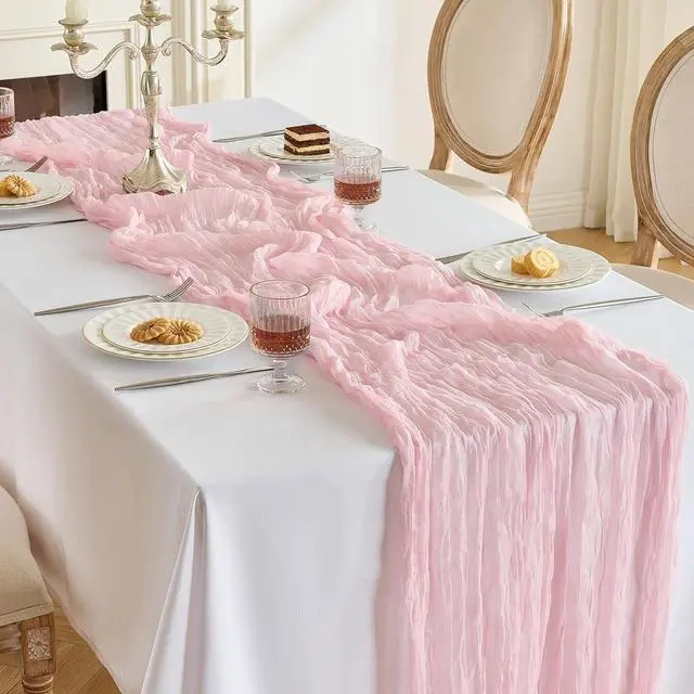 Alt view image 7 of 7 - Fanami 1 Pack Cheesecloth Table Runner -10FT Blush Pink Boho Gauze Cheese Cloth Table Runner 120 Inches Long Rustic Sheer Fabric Centerpieces for Wedding Birthday Party Bridal Baby Shower Decorations