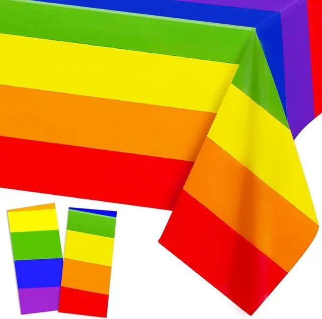 Main image of Rainbow Pride Tablecloth - 2 Pack - 54 x 108 Inch Rectangle Disposable Plastic Table Cloth, Rainbow Pride Flag Table Covers for Dining Room Kitchen Decor