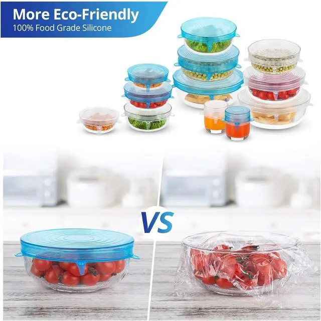 Alt view image 4 of 7 - Silicone Stretch Lids, 6PCS Zero Waste Reusable Container Covers | For Leftover Food Fruit Bowls Pots Cups Jars Dishes (6PCS, Blue)