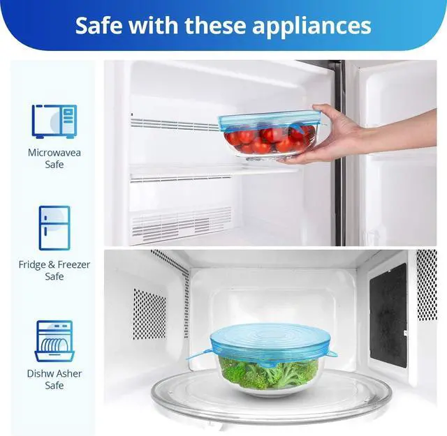 Alt view image 5 of 7 - Silicone Stretch Lids, 6PCS Zero Waste Reusable Container Covers | For Leftover Food Fruit Bowls Pots Cups Jars Dishes (6PCS, Blue)