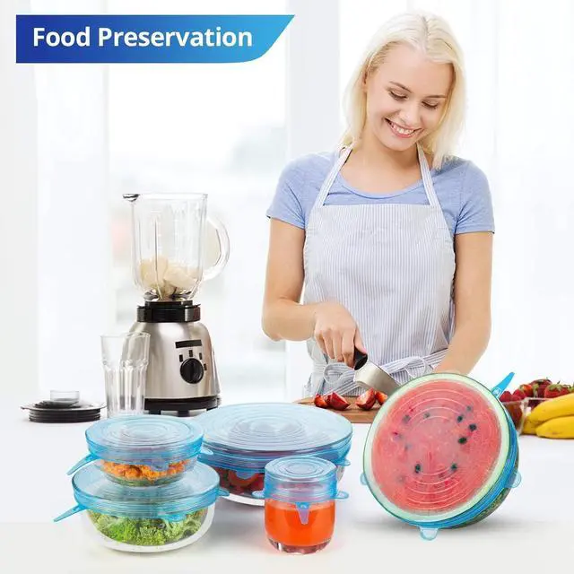 Alt view image 6 of 7 - Silicone Stretch Lids, 6PCS Zero Waste Reusable Container Covers | For Leftover Food Fruit Bowls Pots Cups Jars Dishes (6PCS, Blue)